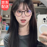 鹿珊伍黑框眼镜超轻近视女款高级感素颜神器圆框显白眼睛镜架平光镜 圆形小翅膀眼镜【黑色】