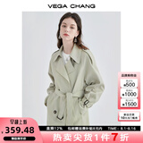 VEGA CHANG风衣外套女2025年春秋新款中长款高级感纯色大衣 豆沙绿 M