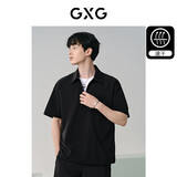 GXG男装 户外工装polo男半拉链翻领短袖上衣  夏 黑色 XL