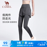 骆驼（CAMEL）弹力假两件健身裤女高腰紧身跑步长裤 Y23BA4L0029A 叠雾灰  XL