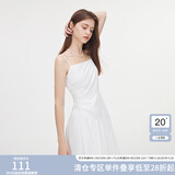 范思蓝恩早秋氛围感不对称设计纯棉吊带连衣裙女2024新款无袖方领显瘦裙子 白色 S