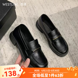西遇乐福鞋女2025新款春季简约法式一脚蹬小皮鞋通勤黑色单鞋 黑色 35