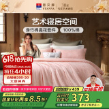 富安娜床上四件套 欧式提花 纯棉床单被套枕套双人加大230*229cm粉