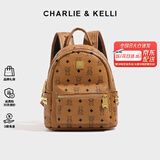 CHARLIE&KELLI CK品牌轻奢包包女包双肩包女士2025新款满印背包书包女生日礼物 棕色小号【京仓配送 赠礼袋】