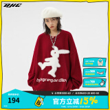 BJHG不计后果春冬慵懒风可爱兔子提花毛衣男生潮牌宽松红色情侣上衣女 牡丹红 M (100-120斤）