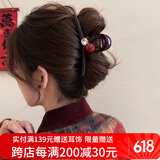 向晚发夹发卡红珠水钻抓夹女高级感大号鲨鱼夹后脑勺发夹女发饰礼物