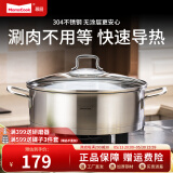 Momscook 不锈钢煲汤锅电磁炉通用火锅复底火锅盆平底双耳汤锅锅具 22x8cm小火锅（MT2208） 22cm