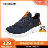 斯凯奇（Skechers）夏季男鞋新款轻便一脚蹬透气网面休闲运动跑步鞋百搭慢跑鞋 海军蓝色/橘色/210281-NVOR 44