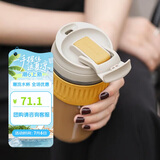 乐扣乐扣（LOCK&LOCK）咖啡杯耐热玻璃水杯子男女学生便携式双饮吸管杯随手杯500ML黄色