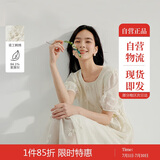 茵曼法式钉花刺绣串珠收腰女装圆领连衣裙2025春季新品裙子 梨花杏 M
