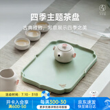 万仟堂（Edenus） 万仟堂茶盘陶瓷茶托日式简约茶台长方形单层干泡储水茶承 四季盘 春(不含茶具)古绿釉 312*217*17