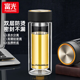 富光双层玻璃杯男女保温耐高温透明家用商务办公泡茶杯子过滤车载水杯 儒雅黑【加厚底+不锈钢盖】500ml