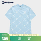 斐乐（FILA）FUSION潮牌情侣短袖T恤夏季宽松休闲老花满印花圆领男女装上衣 淡天蓝色-LB M (170)