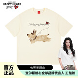 查尔斯桃心线条狗印花美式重磅短袖t恤男女夏季新款纯棉圆领情侣 浅卡其 S