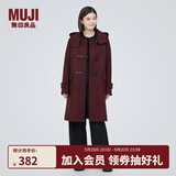 无印良品（MUJI）女式羊毛混牛角扣大衣长款连帽毛呢呢子外套秋冬季外衣女装 深紫红色 S (155/80A)