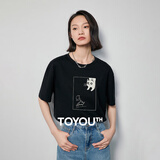 初语多款多色纯棉t恤女2025年夏季新款图案印花圆领短袖上衣 黑色-小鸟与猫咪GT529807 M