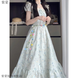 紫蒙连衣裙夏季2025新款法式长裙学生少女小个子高中初中女生夏天裙子 图片色 均码 (可备注码数)