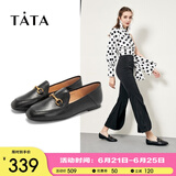 他她（TATA）方头乐福鞋女休闲平底一脚蹬小皮鞋女单鞋春秋款FLC22AM4 黑色 38