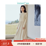 茵曼（INMAN）灯芯绒连衣裙春秋女装新品长袖休闲针织礼服中长裙子 淡香杏-18348727 XL