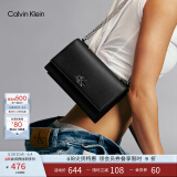 Calvin Klein小众单肩包礼物荔枝纹包包金属搭扣链条翻盖CK女包斜挎包DH2806 UBI-太空黑 OS