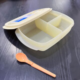 特百惠（Tupperware）可微波加热饭盒上班族学生午餐便当盒塑料密封冷藏保鲜饭菜汤碗 1升分格饭盒-奶黄色带勺