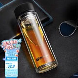 天喜（TIANXI）玻璃杯双层加厚水杯男女学生带茶隔泡茶养生杯家居馆 黑色420ml