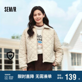 森马（Semir）棉服女灯芯绒翻领菱形格复古2024冬三防宽松轻薄棉衣109724112007