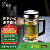 希诺抗菌双层玻璃杯男家用商务办公水杯带手柄泡茶杯子XN-9005K 420mL