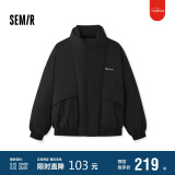 森马棉服男设计感假两件冬外套厚款保暖立领棉衣绣花107824112103