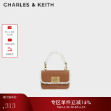 CHARLES&KEITH编织手柄毛绒手提斜挎包婚包小方包生日礼物CK2-50781528-1 Camel驼色 S
