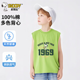 史努比男童夏季背心t恤2025新款儿童夏装男孩帅气时髦童装夏款大童衣服 吉他努比抹茶绿 160