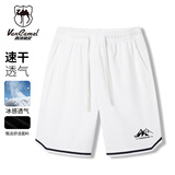 西域骆驼（VANCAMEL）运动短裤男夏季薄款宽松速干篮球裤冰丝休闲五分裤 白色 XL