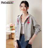 品彩（PinCai）短外套女早春薄绒减龄卫衣外套可爱简约休闲上衣P143W1023