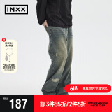 英克斯（inxx）Standby 潮牌不规则破洞牛仔裤男复古怀旧水洗直筒裤长裤 牛仔蓝色 S