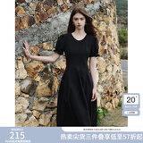 范思蓝恩夏季腰精裙气质收腰无袖背心连衣裙女夏季新款海边度假显瘦裙 黑色-有袖 S