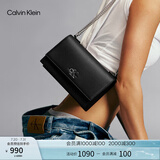 Calvin Klein小众单肩包礼物荔枝纹包包金属搭扣链条翻盖CK女包斜挎包DH2806 UB1-太空黑 OS