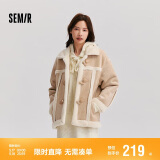 森马（Semir）外套女牛角扣翻领宽松文艺2024冬季仿麂皮仿兔毛夹克109724108011