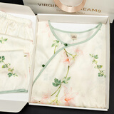 达芬奇密码冰丝睡衣女秋夏季中国风睡衣春秋家居服送妈妈生日礼物实用礼盒装 一叶知秋 白色 XL 【推荐体重120-140斤】