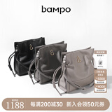半坡饰族（bampo）女包新品结瑞包中号单肩斜挎包头层牛皮柔软真皮百搭包包生日礼物 风衣灰 中包