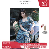 LULUALWAYS我爱露露24夏季新款氛围感欧根纱印花蛋糕裙长款连衣裙 蓝色 L