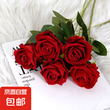 仿真花玫瑰客厅装饰仿真花插花摆设绢花单支塑料假花花束干花摆件 香槟色 【十全十美】10支装