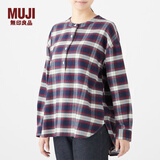 无印良品 MUJI 女式 新疆棉法兰绒 束腰长上衣 29AC730 海军蓝X格子 XS-S