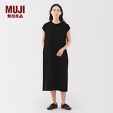 无印良品（MUJI）女式 双股天竺编织法国袖连衣裙 女装裙子连身裙长裙夏季BB2S4A5S 黑色 L （165/88A）