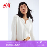 H&M女装毛针织衫夏季慵懒风圆领长袖打底衫短款外套0579541 奶油色 M 165/96