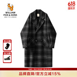 William fox&sons新复古回潮男装英伦风灯笼袖长款初剪羊毛苏格兰格纹羊毛呢大衣男 黑白格 M /48