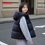 鸭鸭（YAYA）连帽羽绒马甲女短款2025新款韩版宽松直筒咖色时尚百搭 黑色 M