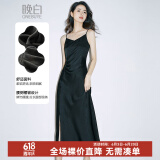 晚白仿醋酸高级感缎面吊带连衣裙2025夏款气质淑女轻奢百搭显瘦长裙 黑色 S