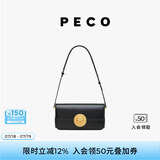 PECO852真皮斜挎复古小法棍包新款单肩通勤方包生日送女友礼物 经典黑黑内里头层手搓纹牛皮现货