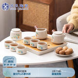 苏氏陶瓷（SUSHI CERAMICS）草木灰釉功夫茶具套装实木手柄双侧把茶壶竹面陶瓷储水茶托礼盒装