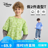 迪士尼（DISNEY）童装儿童男童针织假两件长袖T恤打底衫上衣25春DB311AA08绿140